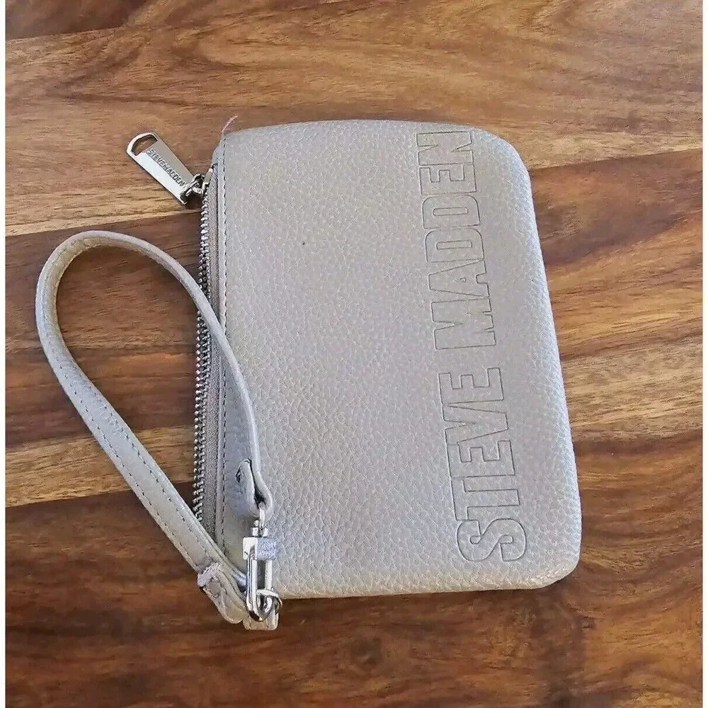 Steve Madden Wallet Wristlet Coin Purse Gray Faux Leather